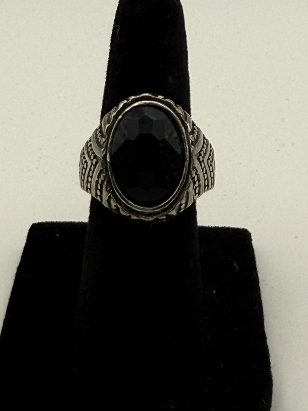 Black Stone silver tone Statement Ring